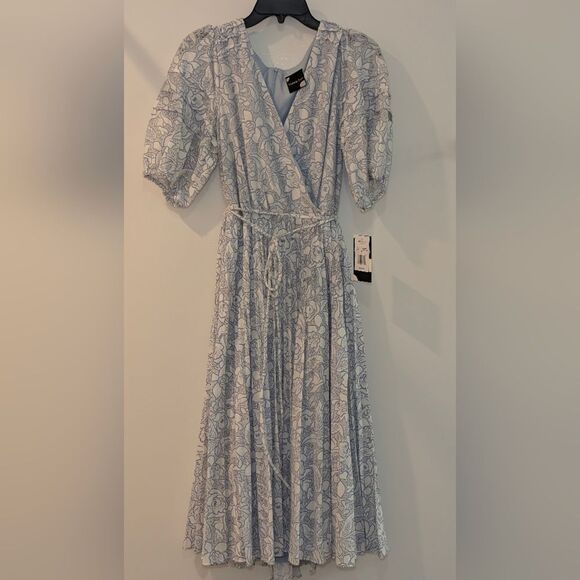 Maison Tara Blue White Toile Midi Dress NWT 10 Puff Sleeve Wedding Cottagecore - Picture 7 of 11